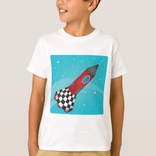 Retro Röd Rymdraket i Rymden Galaktisk T Shirt