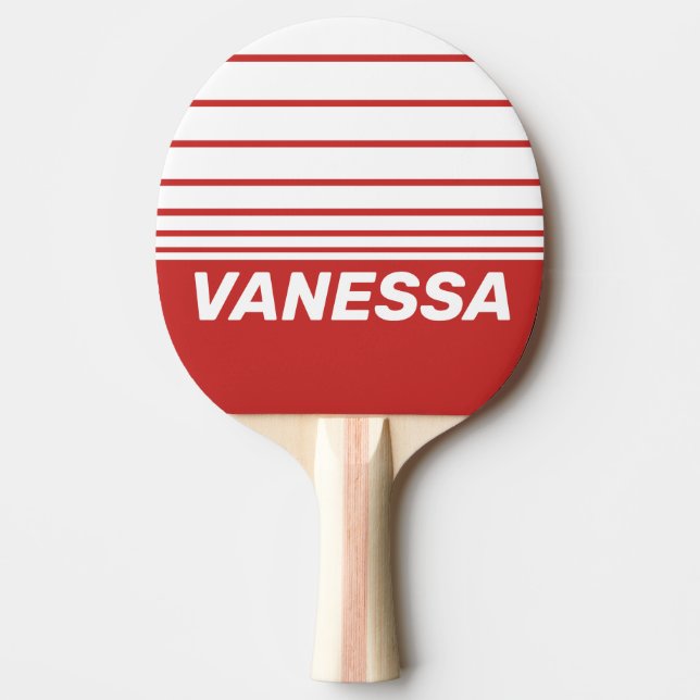 Retro Röd Tre Horisontella Ränder med Namn Pingisracket (Framsidan)