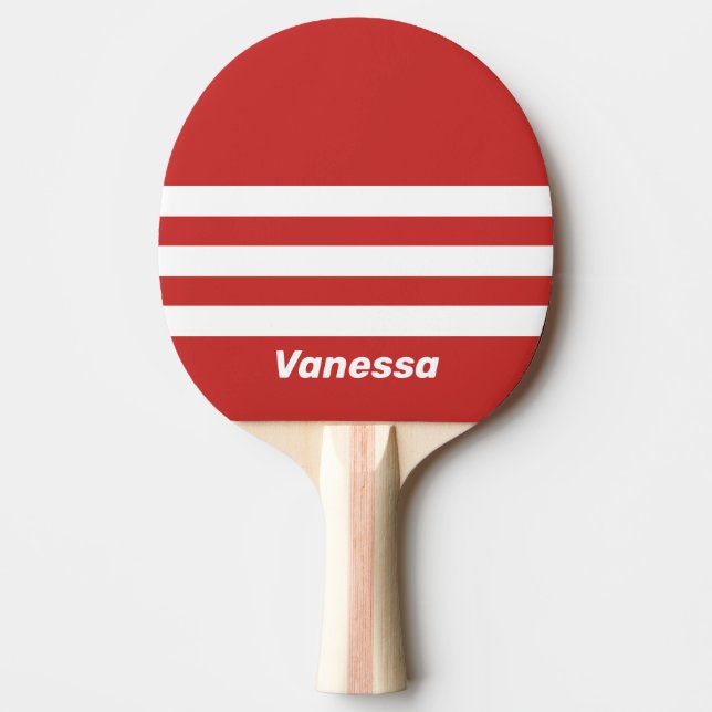 Retro Röd Tre Tvärgående Ränder med Namn Pingisracket (Framsidan)