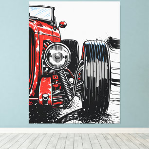 Retro Röd Vintage Klassisk Bil Fram Pop Art Tryck
