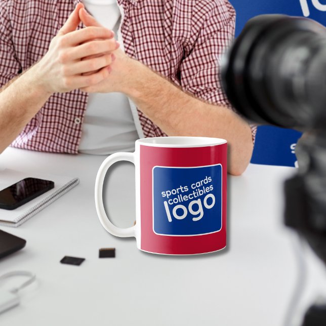 Retro Röd Vit Blå Sportkort Logotyp Kaffe Kaffemugg (Skapare uppladdad)