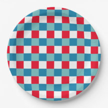 Retro röd vit blå Tartan-rutig 4 juli