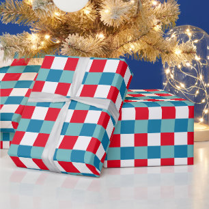 Retro röd vit blå Tartan-rutig 4 juli Presentpapper