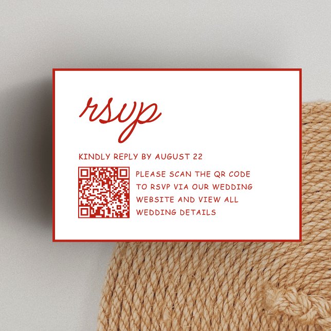 Retro Röd & Vit Bröllops QR-kod OSA Kort (Retro red and white QR code RSVP cards make responding simple while keeping your style.)
