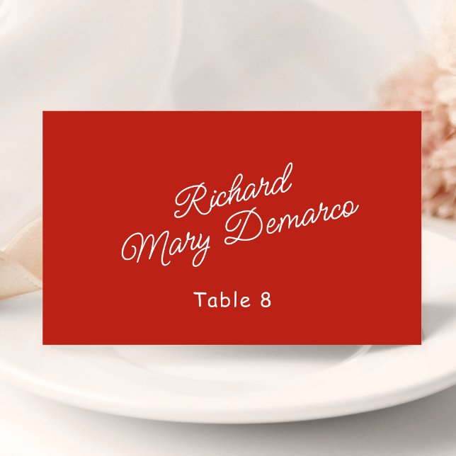 Retro röd & vit bröllopsgästnamn placeringskort (Retro red and white wedding place card adds vintage style to your reception tables.)