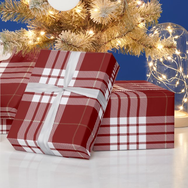 Retro röd vit jul nyår tartan plaid presentpapper (Helgdagar)