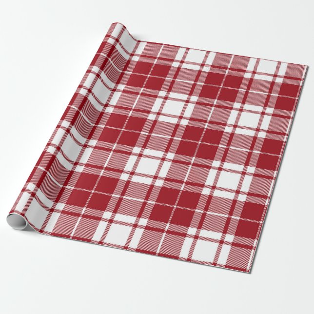 Retro Röd Vit Jul Nyår Tartan Randig Presentpapper (Utrullad)