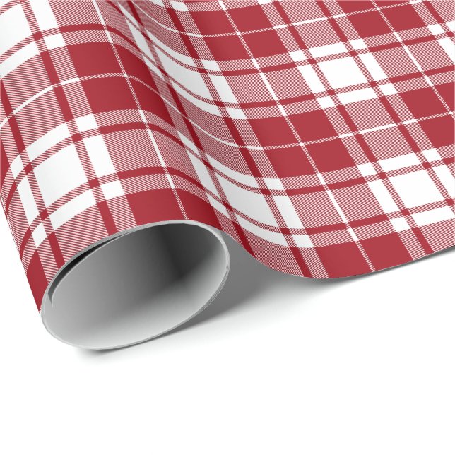 Retro Röd Vit Jul Nyår Tartan Rutig Presentpapper (Rullad Hörn)