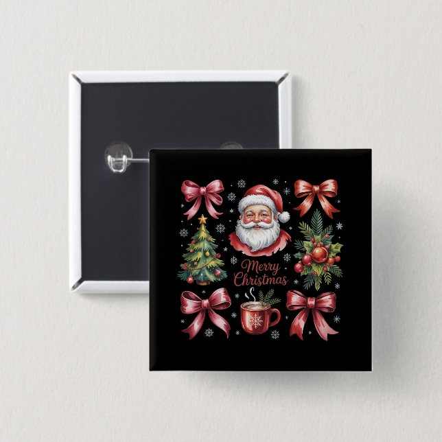 Retro Röda Coquette Jul Söt Xmas Högtid Knapp (Framsida & baksida)