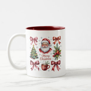 Retro Röda Coquette Jul Söt Xmas Högtid Två-Tonad Mugg