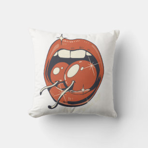 Retro Röda Körsbärsläppar Grafisk Konst Kudde