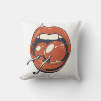 Retro Röda Körsbärsläppar Grafisk Konst Kudde