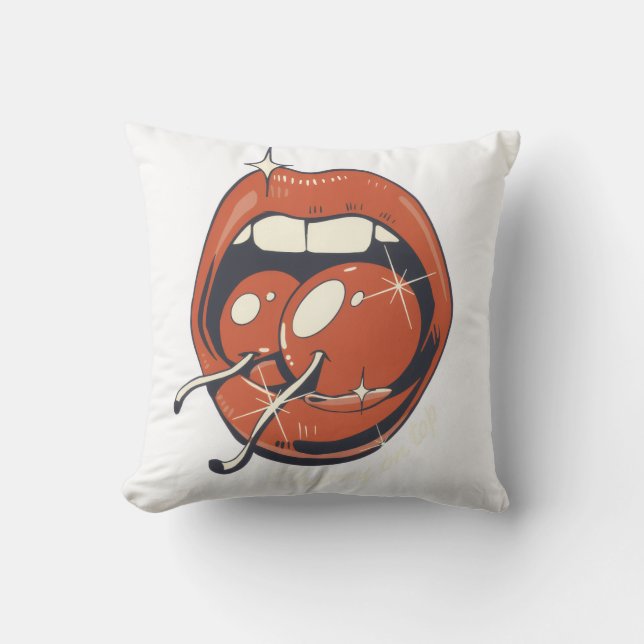 Retro Röda Körsbärsläppar Grafisk Konst Kudde (Framsida)