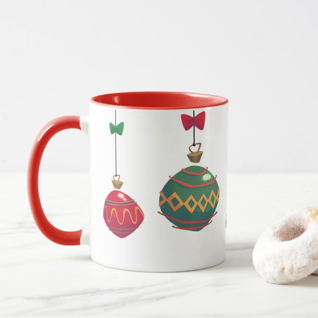 Retro röda och gröna juldekorationer mugg (Med munk)