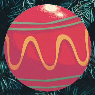 Retro röda och gröna juldekorationer runt klistermärke