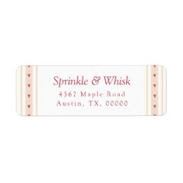 Retro röda och krämfärgade hjärtstrimmor bageri returadress etikett