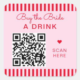 Retro röda och rosa ränder Sängkantsfest QR-kod Fyrkantigt Klistermärke