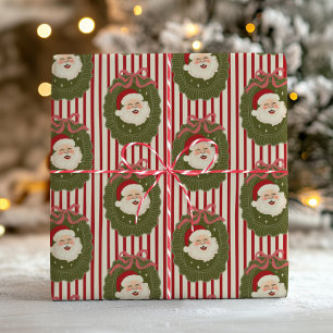 Retro röda ränder rolig Santa ansikte jul toile Presentpapper