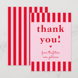 Retro Röda & Rosa Ränder Från Framtida Fru Tack Kort