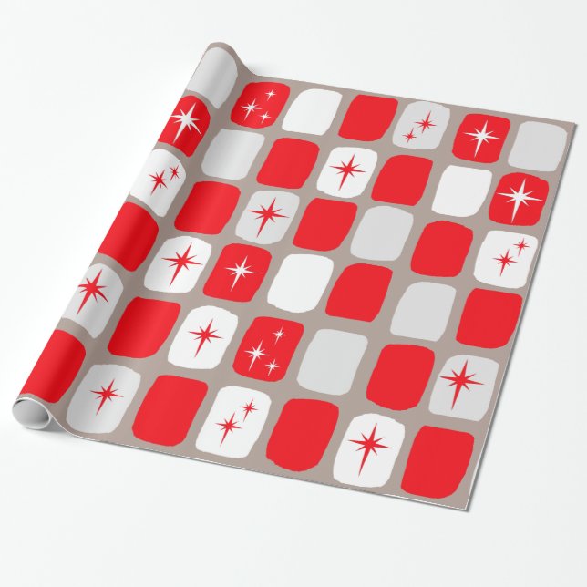 Retro röda Starbursts som slår in papper (det Presentpapper (Utrullad)