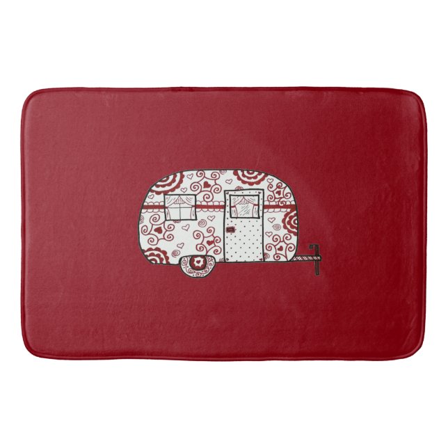 Retro röda svartvita Glamper Badrumsmatta (Framsidan)