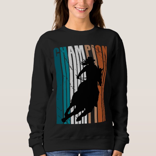 Retro Rodeo Champion Cowgirl Hat On Horse Southern T Shirt (Framsida)