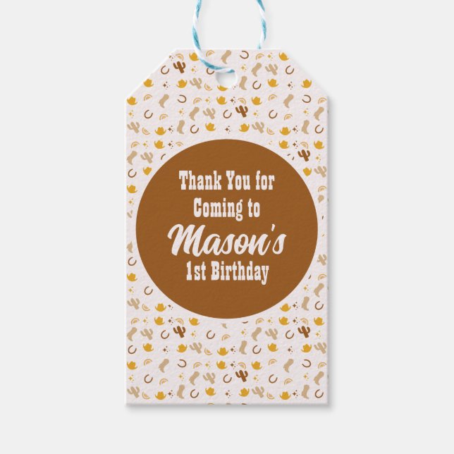 Retro Rodeo Cowgirl Cowboy Bohemian Birthday Presentetikett (Framsidan)