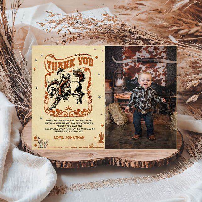 Retro Rodeo Western Cowboy Birthday Photo Tack Kort (Skapare uppladdad)
