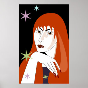 Retro Rödhårig Kvinna Mode Porträtt Konst Poster