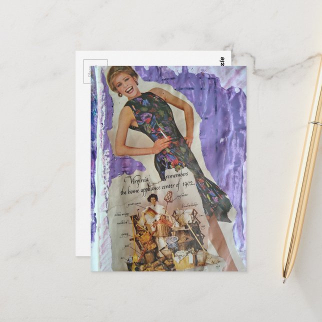 Retro rökande kvinna minns hushålls collage vykort (Fram/Back In Situ)