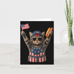 Retro Rolig Amerika Katt Hot Dog Älskare Patriotis Kort