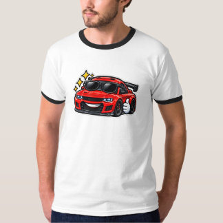 Retro Rolig Bil Ringer T-shirt | Röd Coolcar