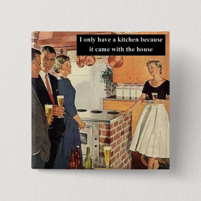 Retro Rolig Bröllopsfest / Inflyttningsfest Knapp (Framsida)