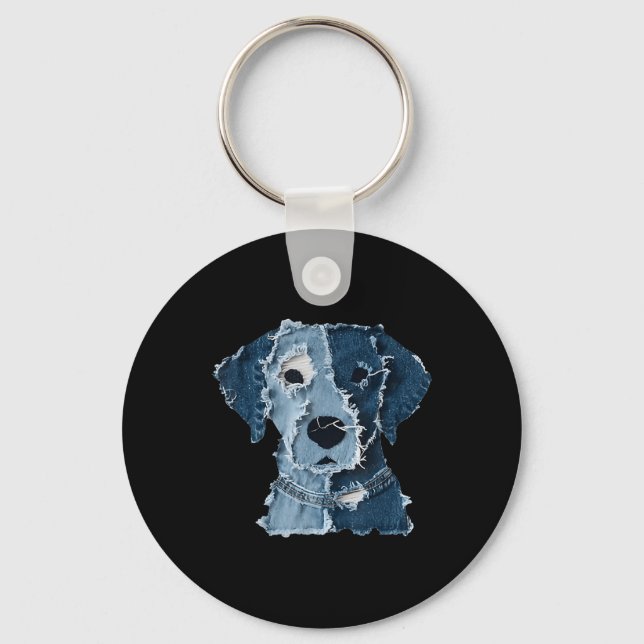 Retro Rolig Denim Lapp Djur Hund  Nyckelring (Framsida)
