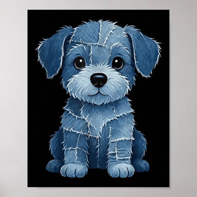 Retro Rolig Denim Lapp Djur Hund Tryck  (Framsidan)