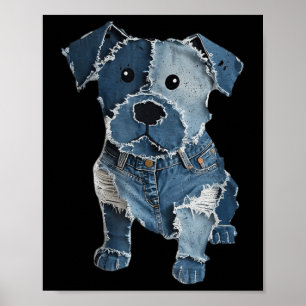 Retro Rolig Denim Lapp Djur Hund Tryck För Män