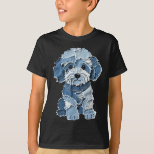Retro Rolig Denim Lapp Djur Hund Tryck T Shirt