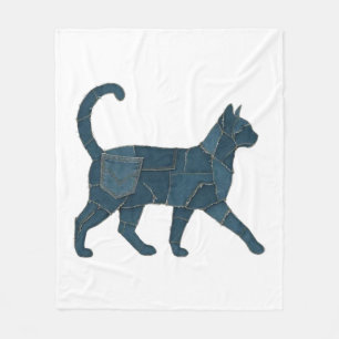 Retro rolig Denim-lapp Djur Katt T-Shirt Fleecefilt