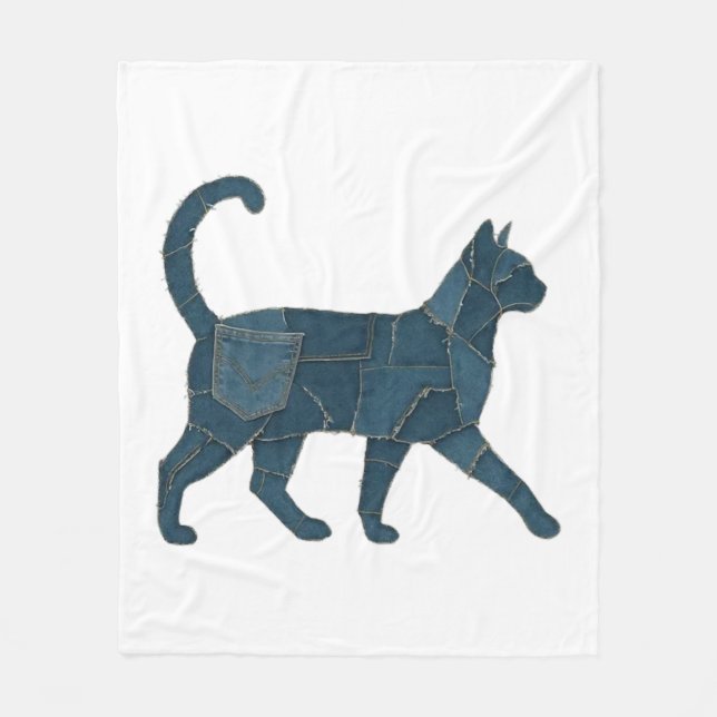 Retro rolig Denim-lapp Djur Katt T-Shirt Fleecefilt (Framsidan)