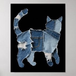 Retro rolig Denim-lapp Djur Katt Tryck 