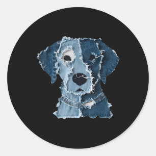Retro Rolig Denim Lappdjur Hund Runt Klistermärke