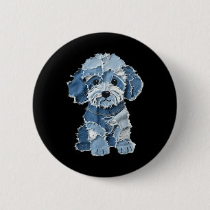 Retro Rolig Denim Lappdjur Hundtryck Knapp