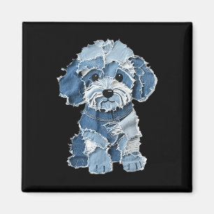 Retro Rolig Denim Lappdjur Hundtryck Magnet