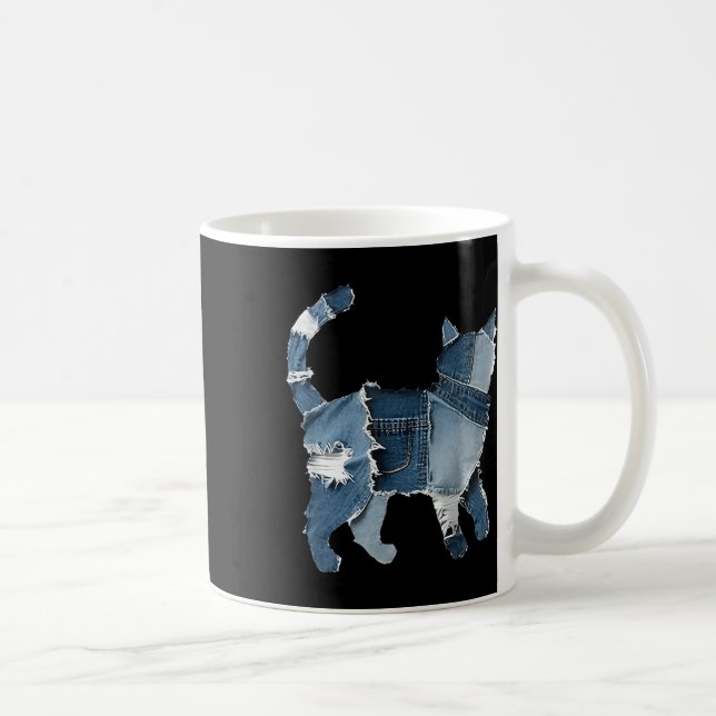 Retro Rolig Denim Lappdjur Katt  Kaffemugg (Höger)