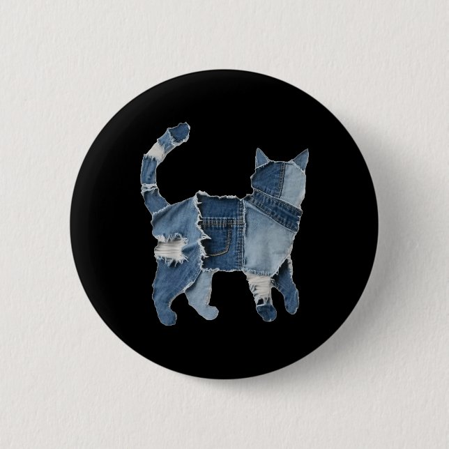 Retro Rolig Denim Lappdjur Katt Tryck  Knapp (Framsida)