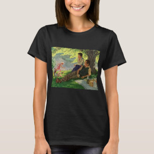 Retro rolig familjepicknick under ett skuggigt trä tee