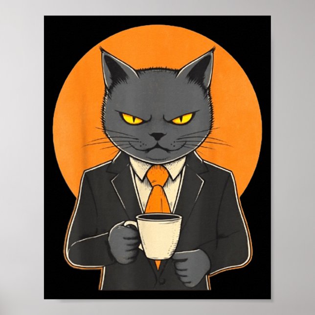 Retro Rolig Katt Kaffe Älskare Humor Poster (Framsidan)