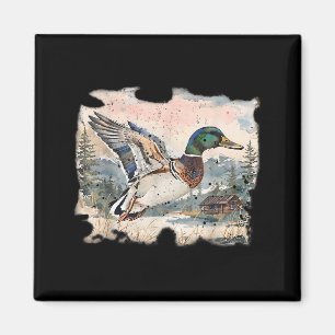 Retro Rolig Mallard Anka Vattenfågel Jakt Mysig Se Magnet