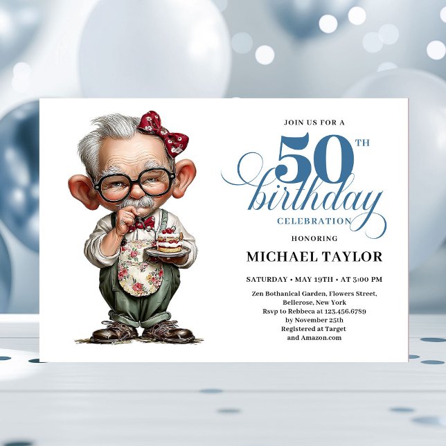 Retro Rolig Man 50-årsfirande Humor Inbjudan (Retro Funny Man 50th Birthday Bash Humor Invite)