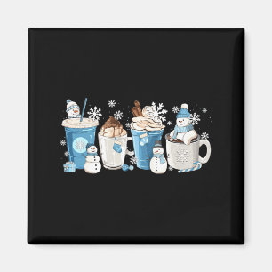 Retro Rolig Snöman Vinter Kaffe C Latte Mysig Sjö Magnet